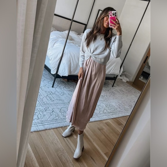 Anthropologie The Gemini Twofer Sweater + Dress Set Size XL NWT Light Gray/Pink - Picture 4 of 7